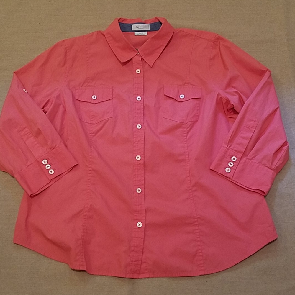 Van Heusen 3/4 sleeve cotton button down shirt XL